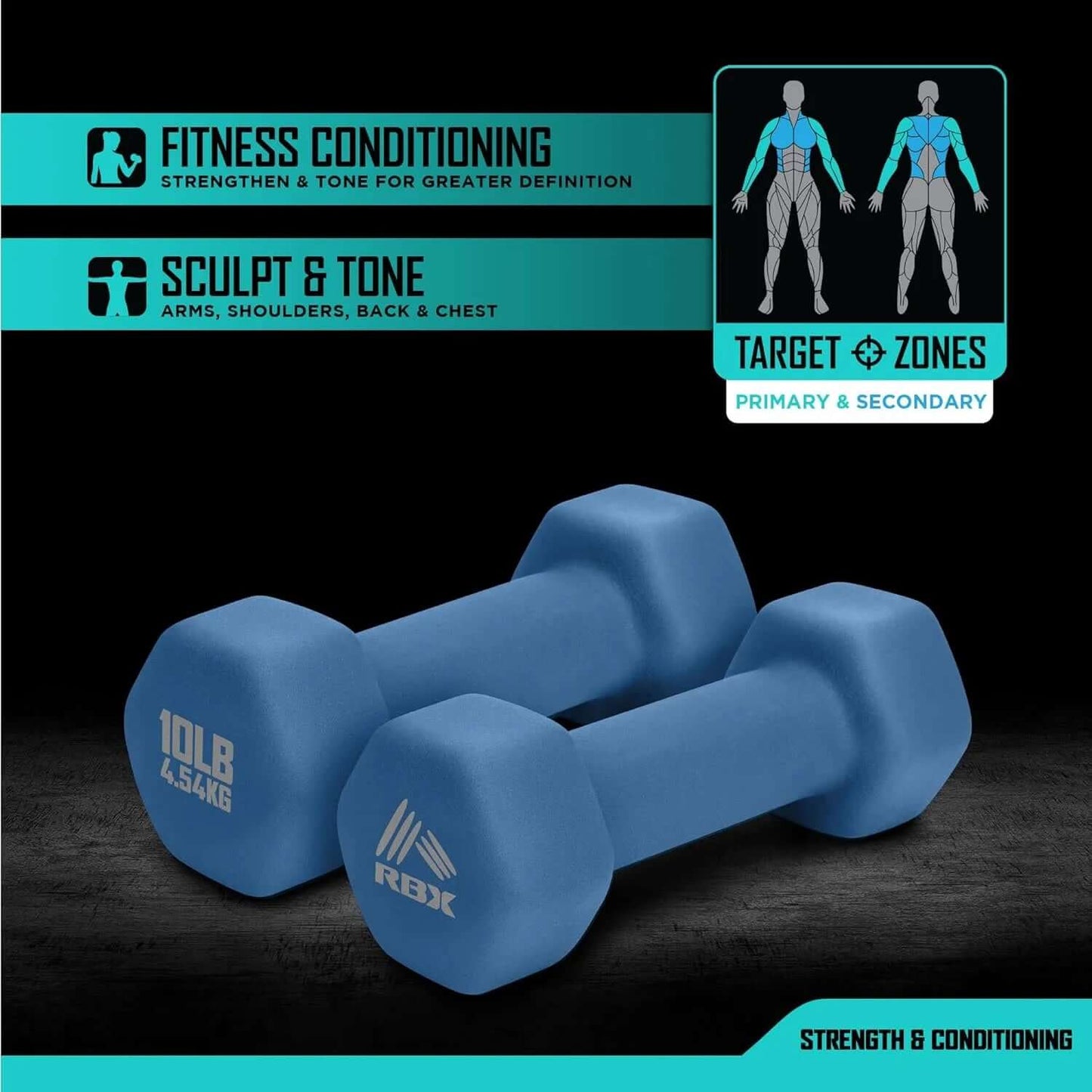 Weights Dumbbells Set - Neoprene Arm Weights with Non-Slip Grip, Training, Workout, Fitness, 10Lb