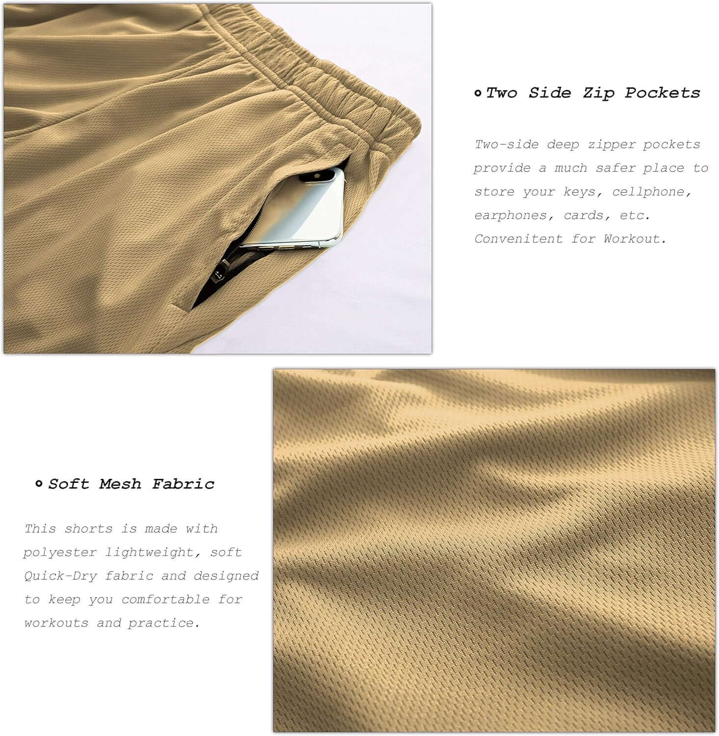 Men'S Workout Running Shorts Quick Dry Lightweight Gym Shorts with Zip Pockets