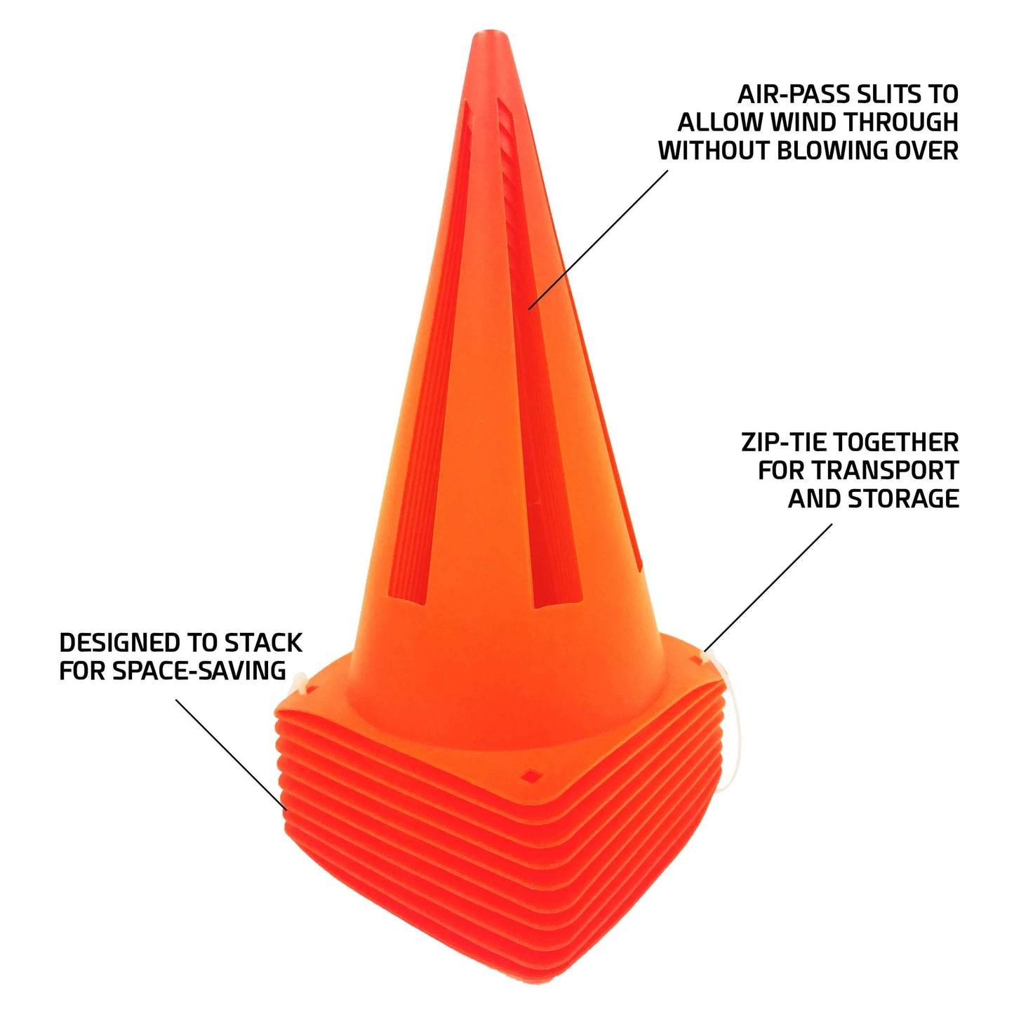 9" Orange Field Cones 10 Pack, Durable PVC Material, 5.25" Square Base, 1.25 Lbs, New