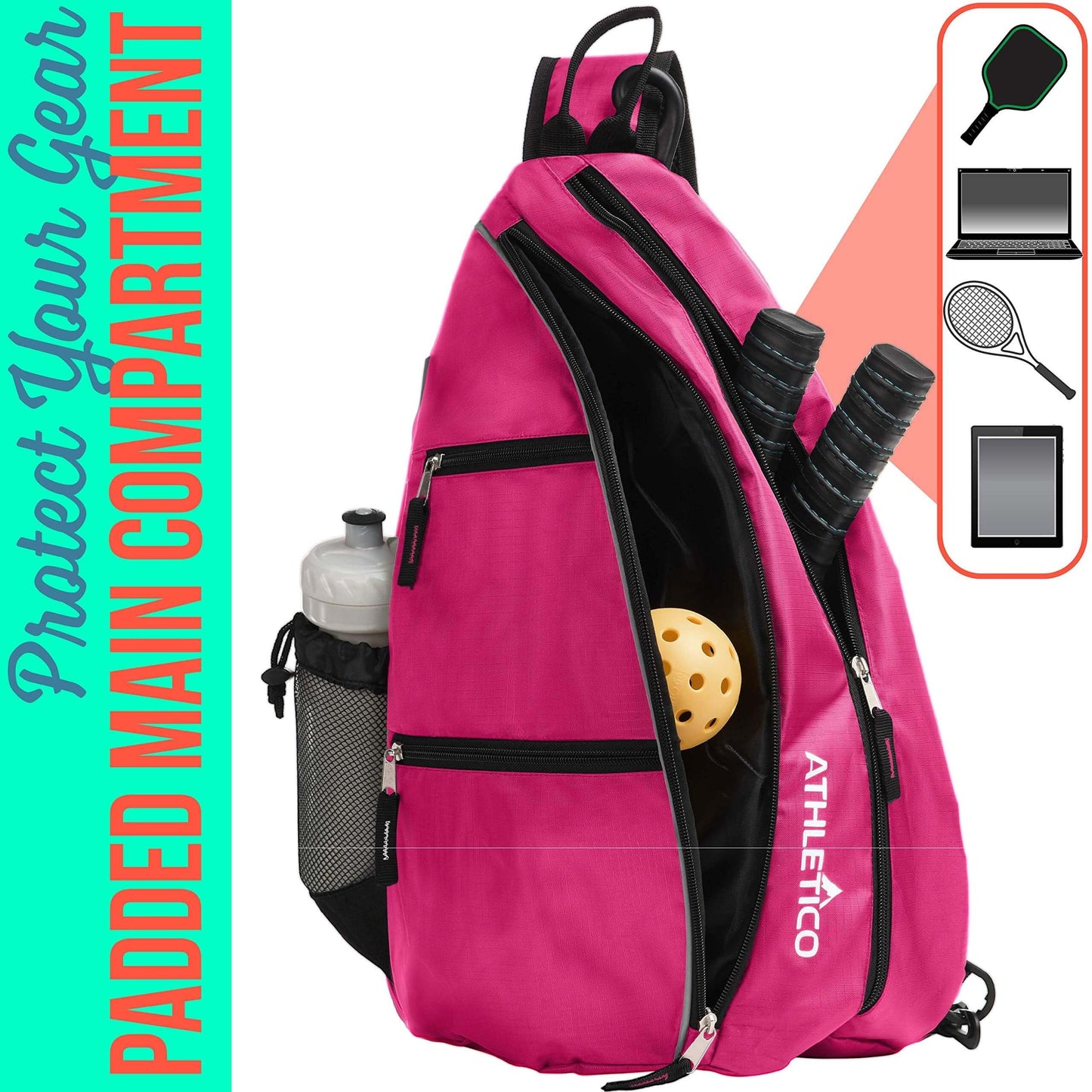 Sling Bag - Crossbody Backpack for Pickleball, Tennis, Racketball, and Travel for Men and Women (Pink)