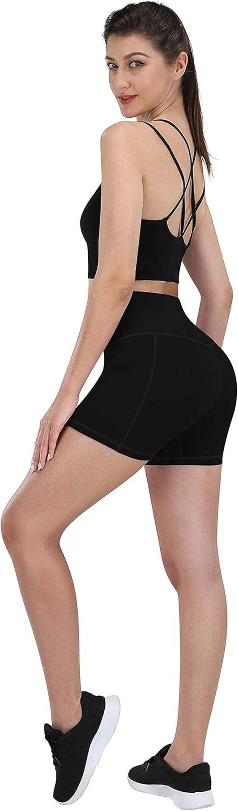 2 Pack 8" /5" Biker Shorts for Women with Pockets, High Waist Workout Shorts for Women Compression Yoga Shorts