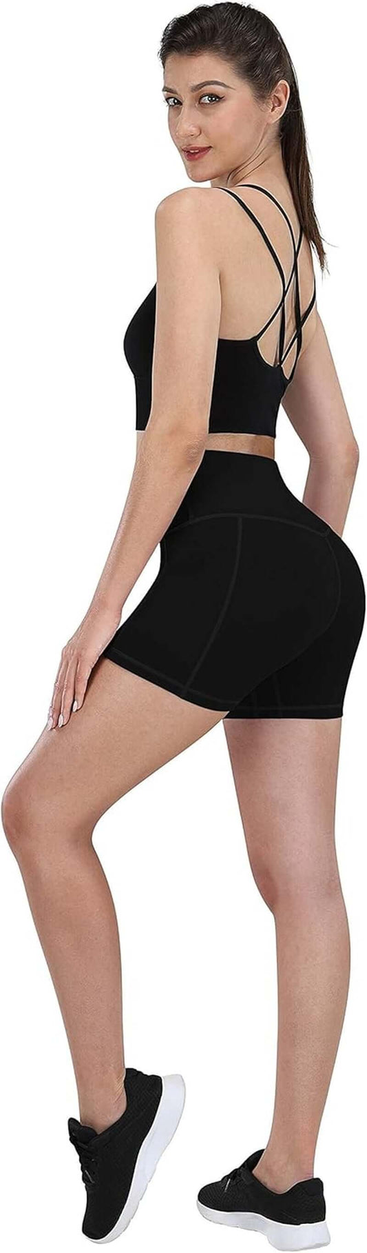 2 Pack 8" /5" Biker Shorts for Women with Pockets, High Waist Workout Shorts for Women Compression Yoga Shorts