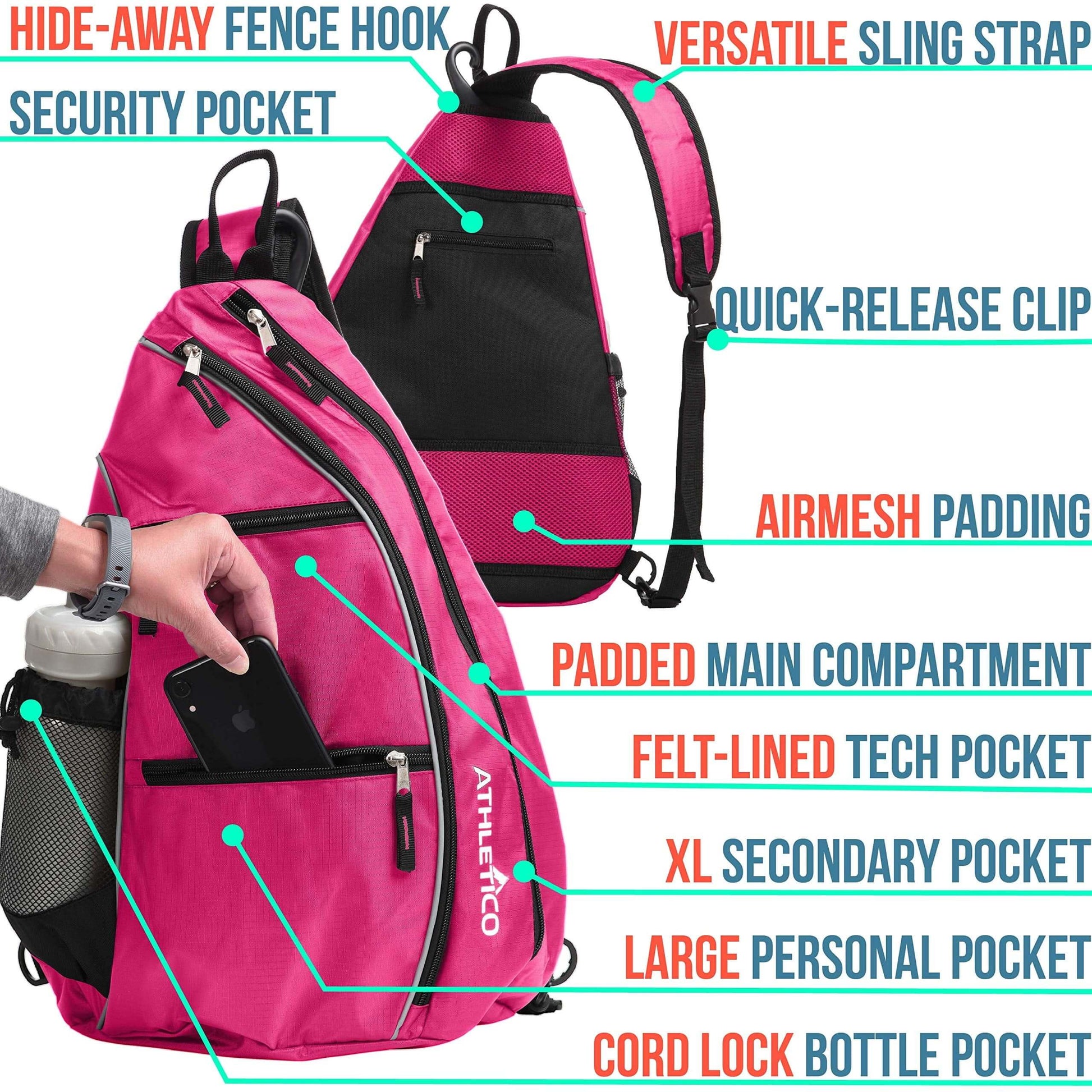 Sling Bag - Crossbody Backpack for Pickleball, Tennis, Racketball, and Travel for Men and Women (Pink)