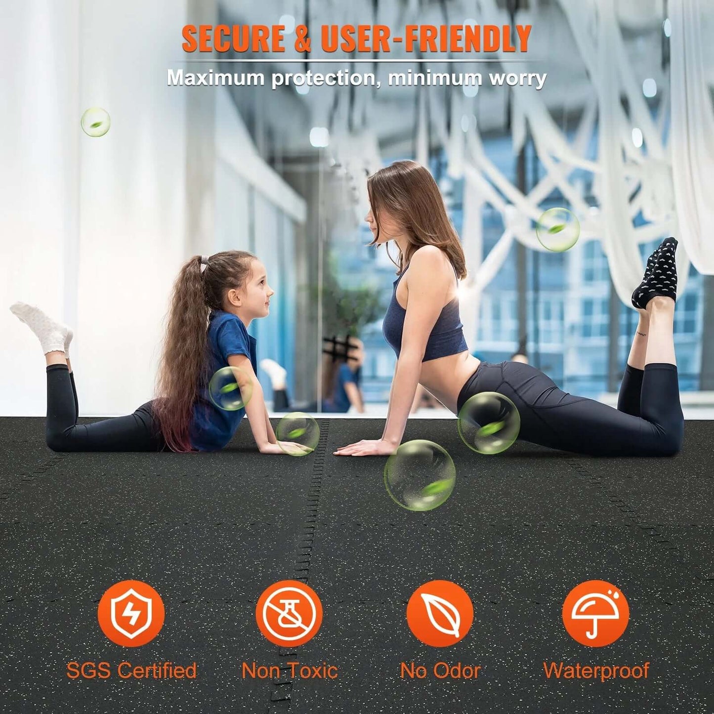 VEVOR 12 PCS 1/2 Inch Thick Gym Floor Mats, 24 X 24 EVA Foam & Rubber Top Interlocking Workout Floor Mats with 48 Sq.Ft Coverage, Waterproof Exercise Puzzle Flooring for Gym, Home, Garage, Basement, Black & Grey