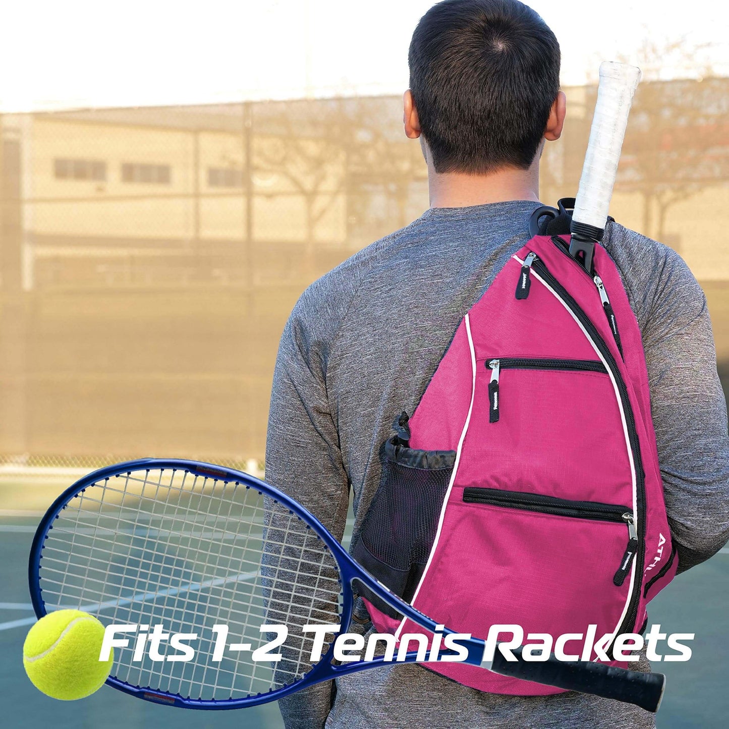Sling Bag - Crossbody Backpack for Pickleball, Tennis, Racketball, and Travel for Men and Women (Pink)