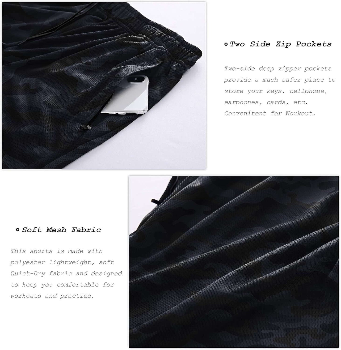 Men'S Workout Running Shorts Quick Dry Lightweight Gym Shorts with Zip Pockets