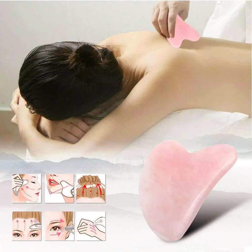 Gua Sha Jade Stone Gua Sha Massage Tool, Guasha Tool for Face and Body Skin Massage. Tools for SPA Acupuncture, Pink Stone for Body Face Neck and Eye, Skin Care Gift for Woman (Pink)