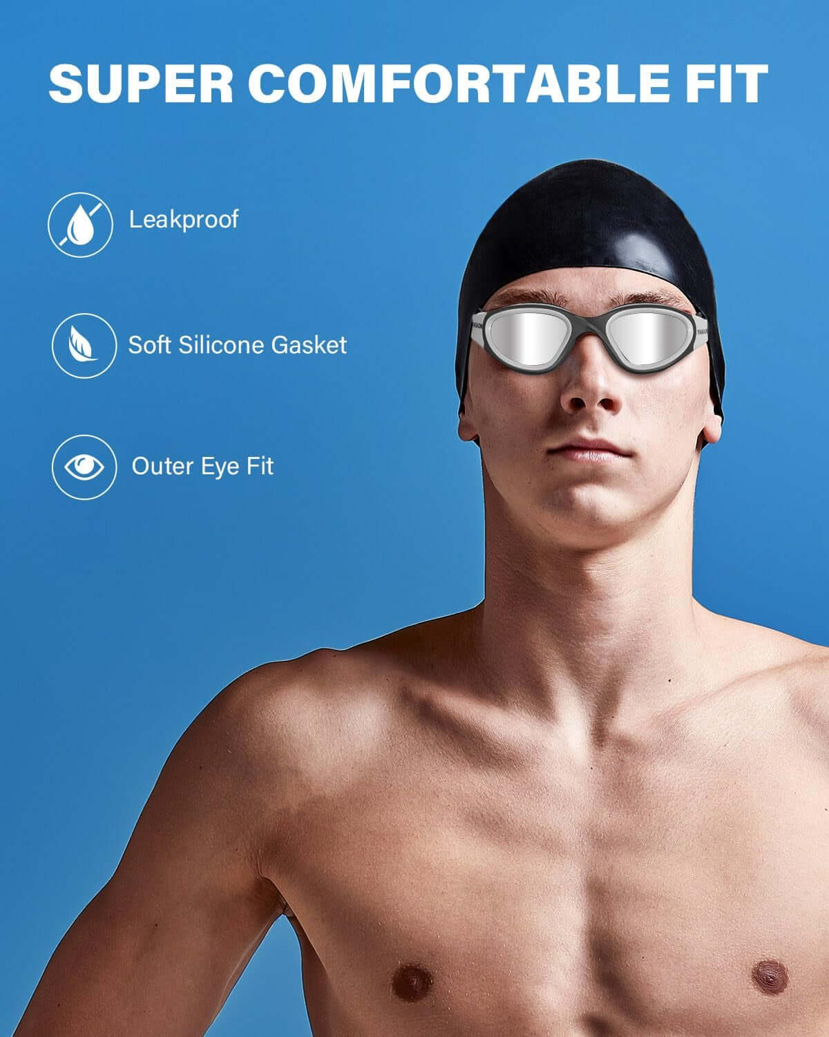 Adult Swim Goggles for Men & Women, Anti-Fog Lenses & Leakproof Seal for Lap Swimming, Open Water, Pool