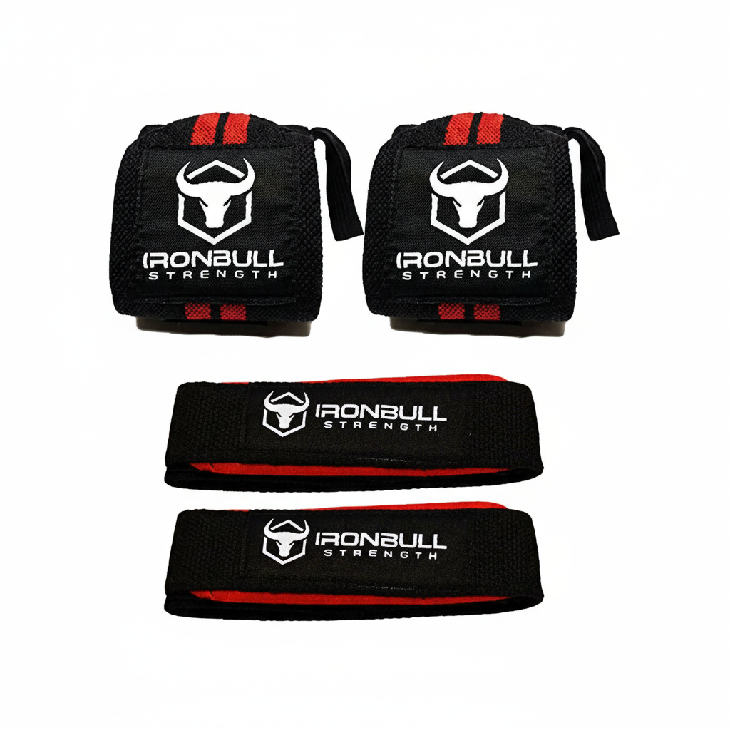 Iron Bull Strength Wrist Wraps & Lifting Straps Combo